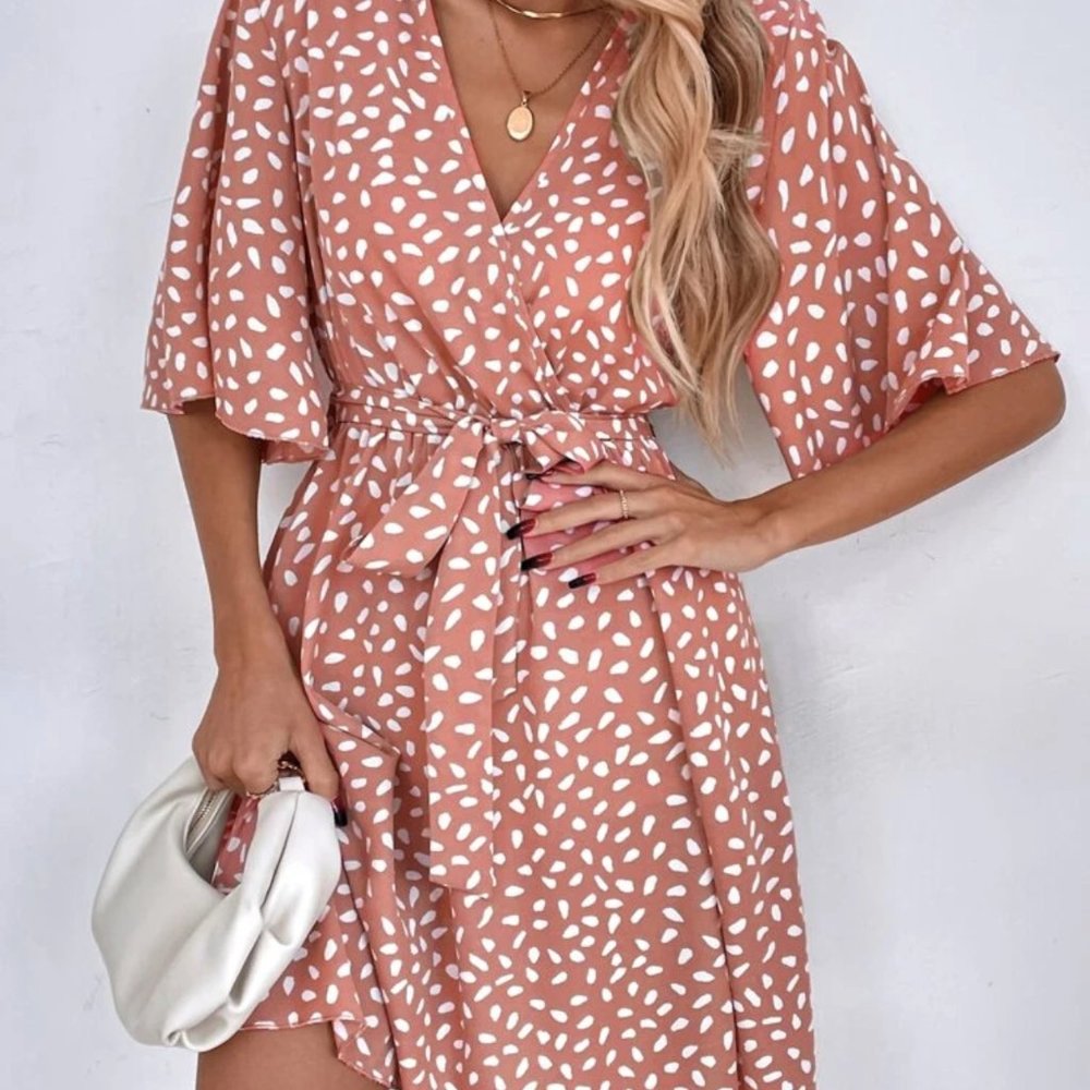 SHEIN Flutter Sleeve Belted Dress Size L
